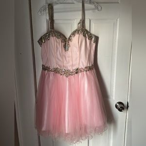Baby Pink Embellished Corset & Frill Prom Dress